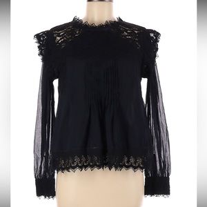 Love Sam Women Black Long Sleeve Lace Sheer Blouse XS